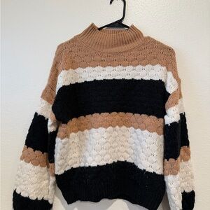 Striped Black, White, and Tan Sweater
